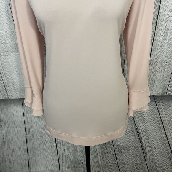 Karl Lagerfeld Women's Medium Pink 3/4 Flutter Sleeve Stretch Knit Top - Picture 4 of 7